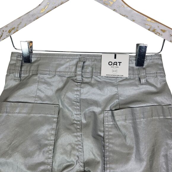 OAT New York Pants‎ Womens 4 27 Silver High Rise Wide Leg Metallic Coated Denim - Picture 7 of 12